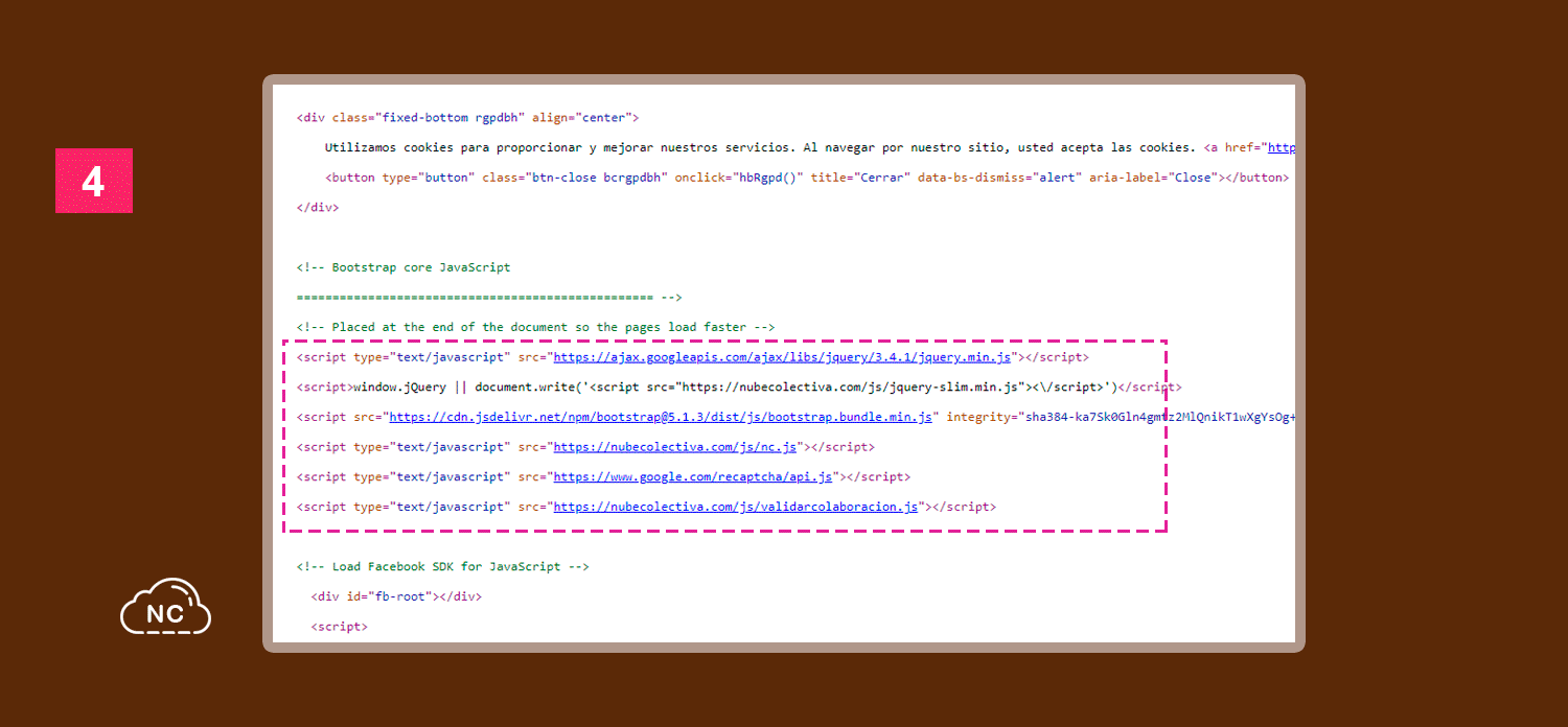 Código fuente de una web creada con JavaScript