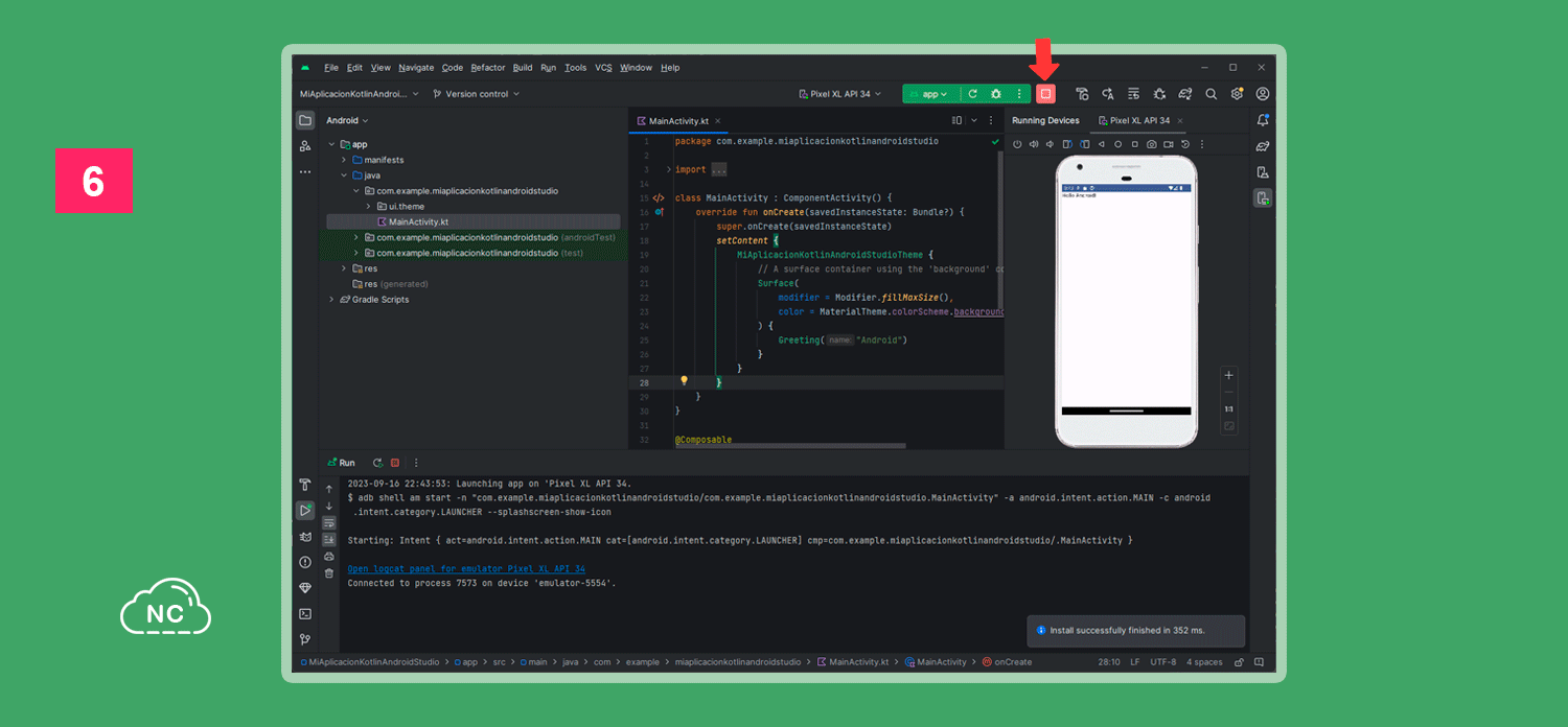 Aplicación creada correctamente con Kotlin en Android Studio