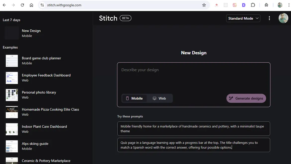 Actualmente en beta pero en los próximos meses pasará a ser estable Herramienta Stitch AI